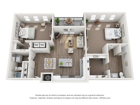 Floor plan for 2 beds, 2 baths